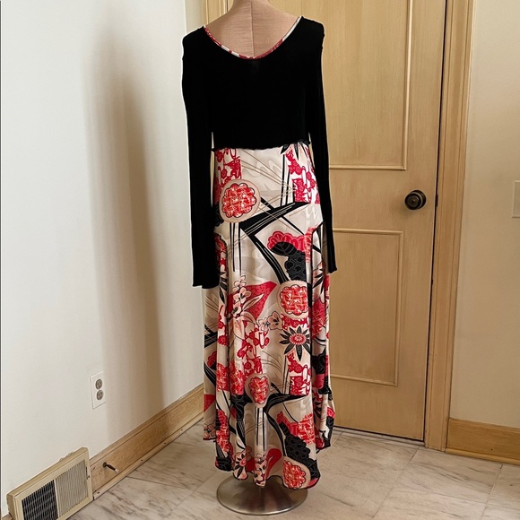 HAND JIVE Y2K Boho Grunge Slinky Floral V-Neck w/Tie Seam Edge Split Cuff Maxi S - Picture 2 of 15